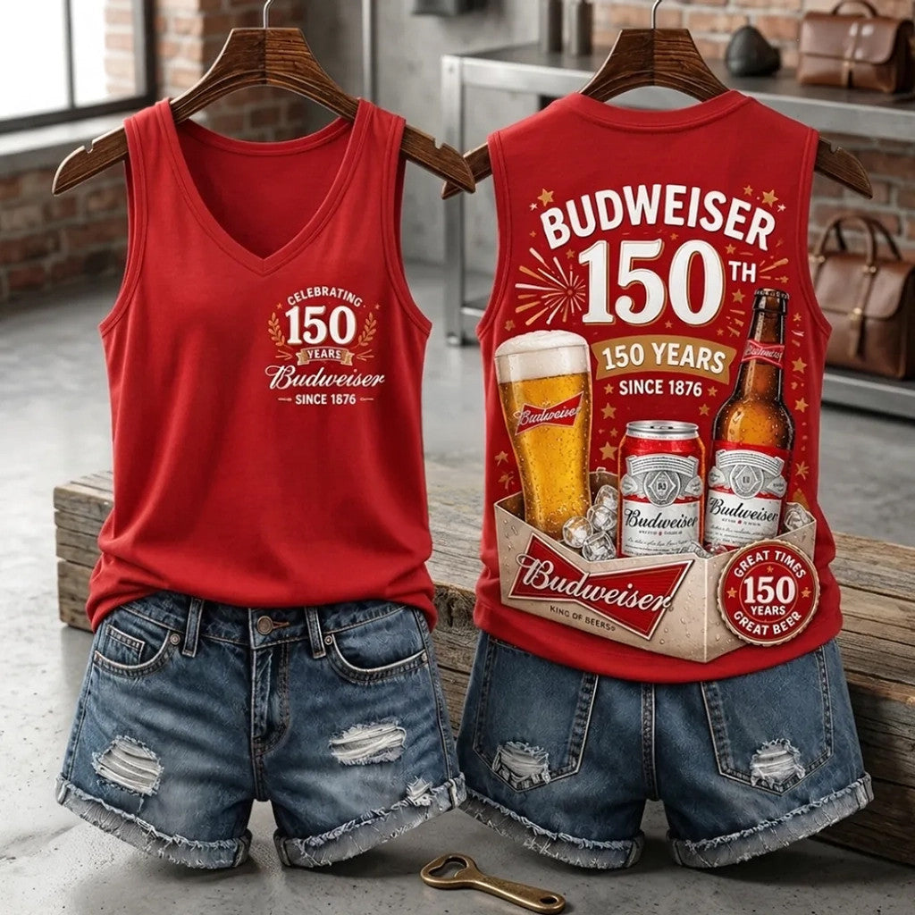Budweiser 150th Anniversary V-Neck Tank Top 2026 Budweiser Merch Gift For Beer Lovers - Merchluma