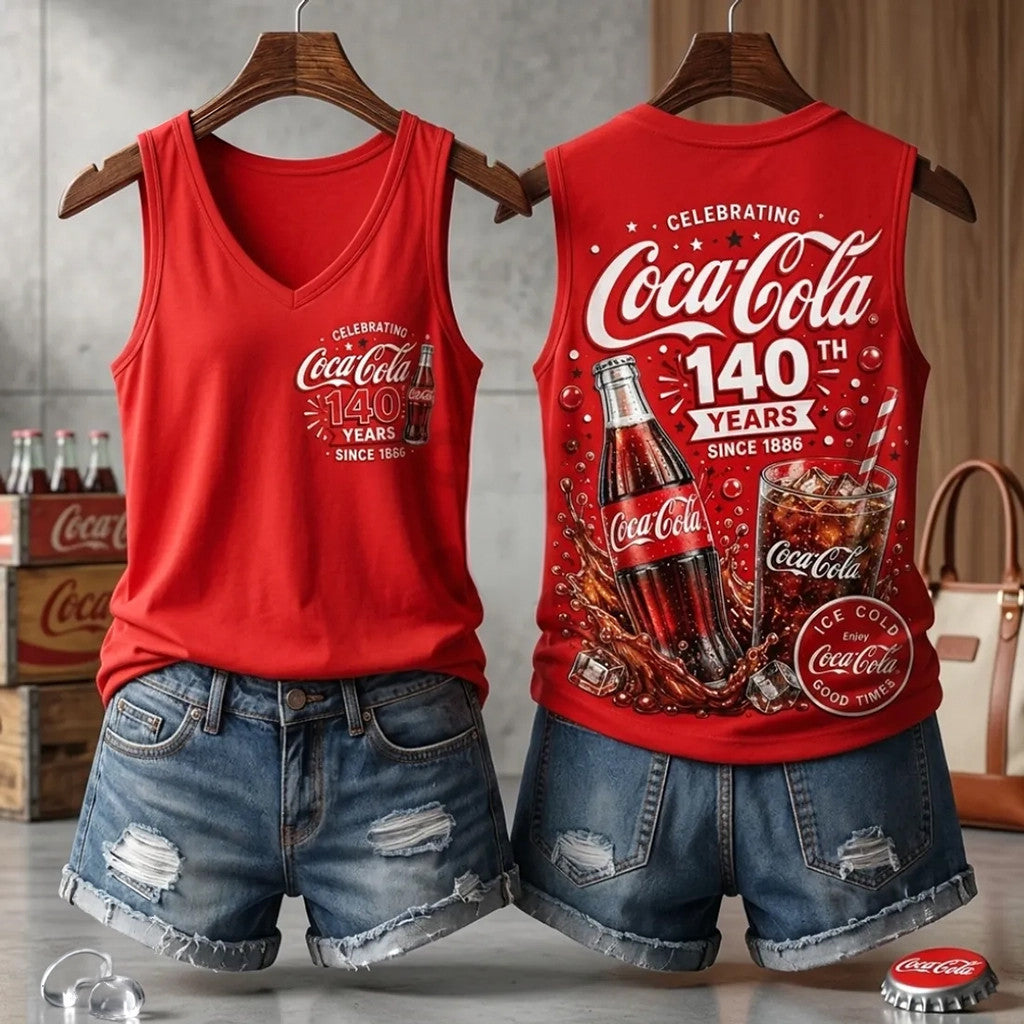 Coca Cola 140th Anniversary V-Neck Tank Top 2026 Coca Cola Merch Best Gift For Wife - Merchluma
