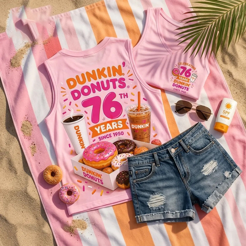 Dunkin Donuts 76th Anniversary Pink V-Neck Tank Top Best Gifts For Girlfriend - Merchluma