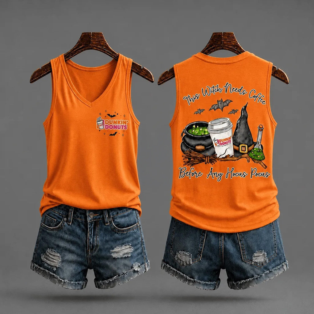 Dunkin Donuts Halloween 2026 V-Neck Tank Top Dunkin Donuts Merch Spooky Gift For Her - Merchluma