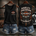 Harley-Davidson Flaming Black V-Neck Tank Top Ride Free Live Free Tank Gift For Racing Fans - Merchluma
