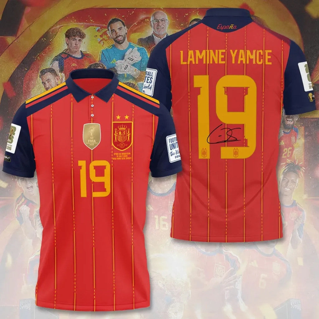Spain National Team Merch Spain Lamine Yamal 2026 World Cup Polo Shirt Fan Gift - Merchluma