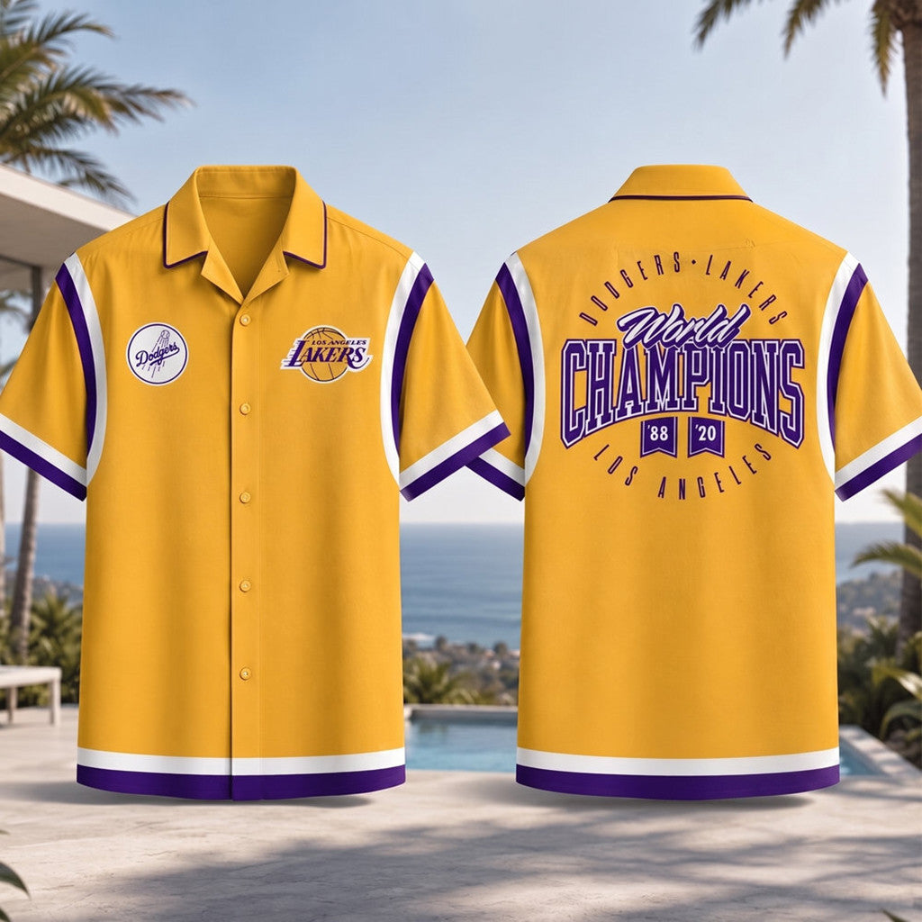 Los Angeles Dodgers Lakers World Champions 2026 Hawaiian Shirt Los Angeles Honor Clothing - Merchluma