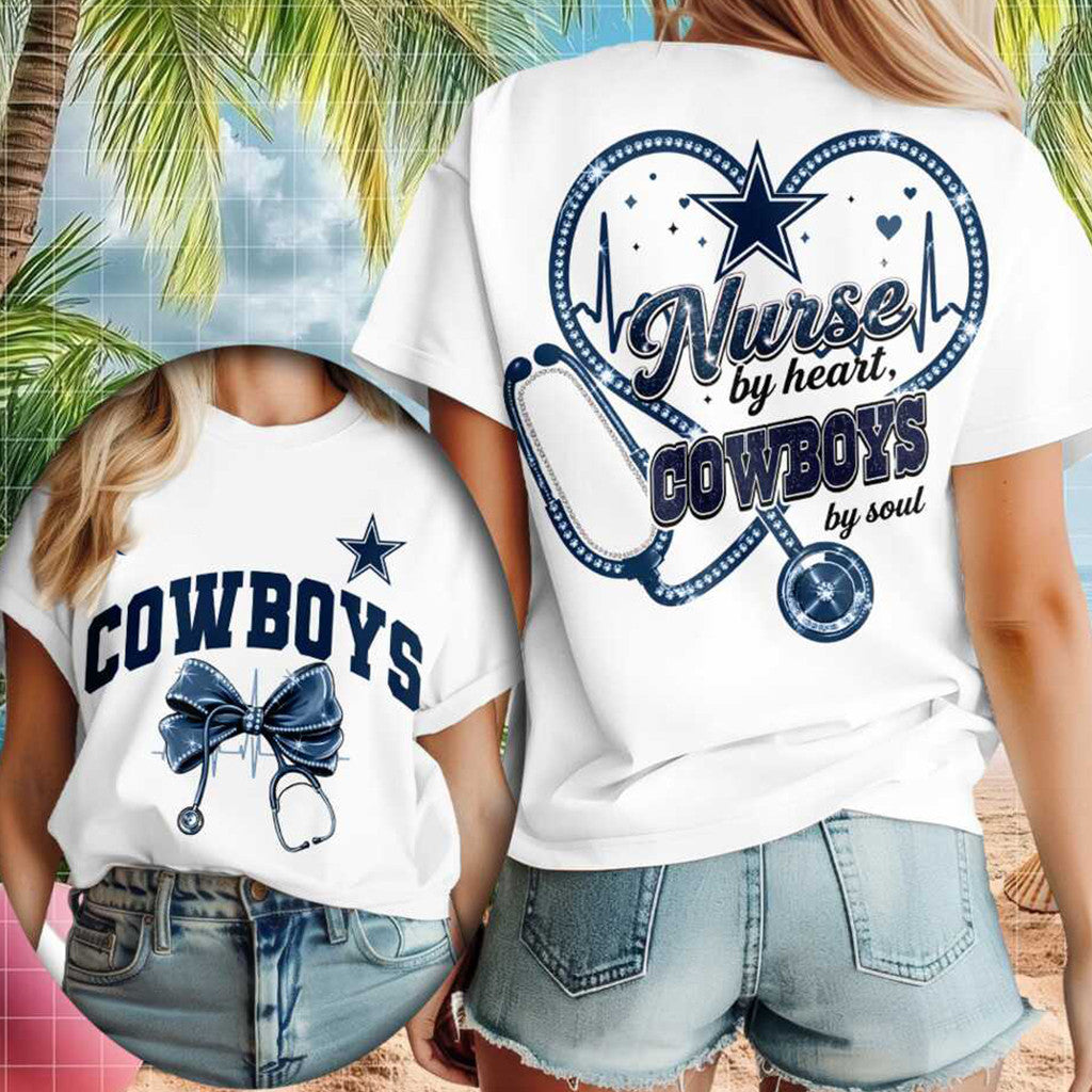 Dallas Cowboys Merch Nurse By Heart Cowboys By Soul T-Shirt Football Fan Gift Ideas - Merchluma