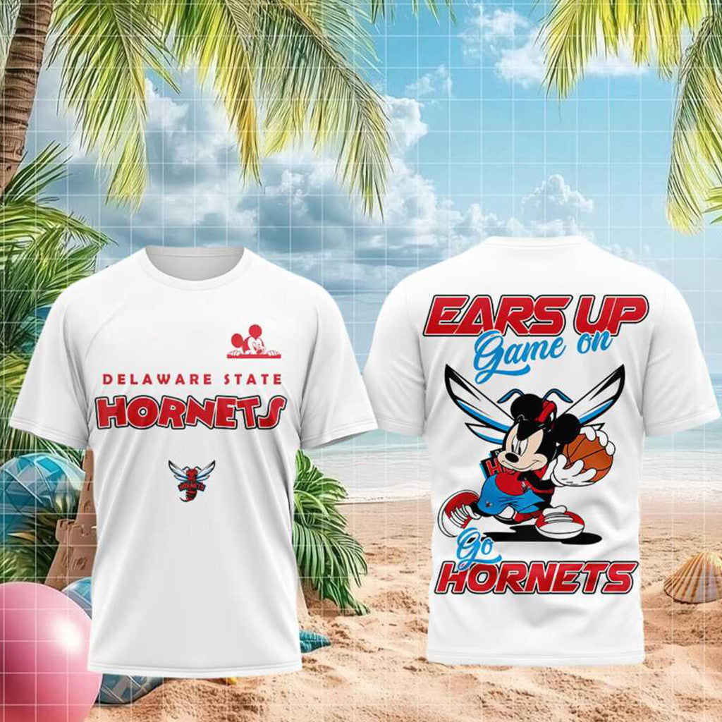 Delaware State Hornets Merch Mouse Basketball Ears Up Game On Fo Hornets T-Shirt Gifts For Fan - Merchluma
