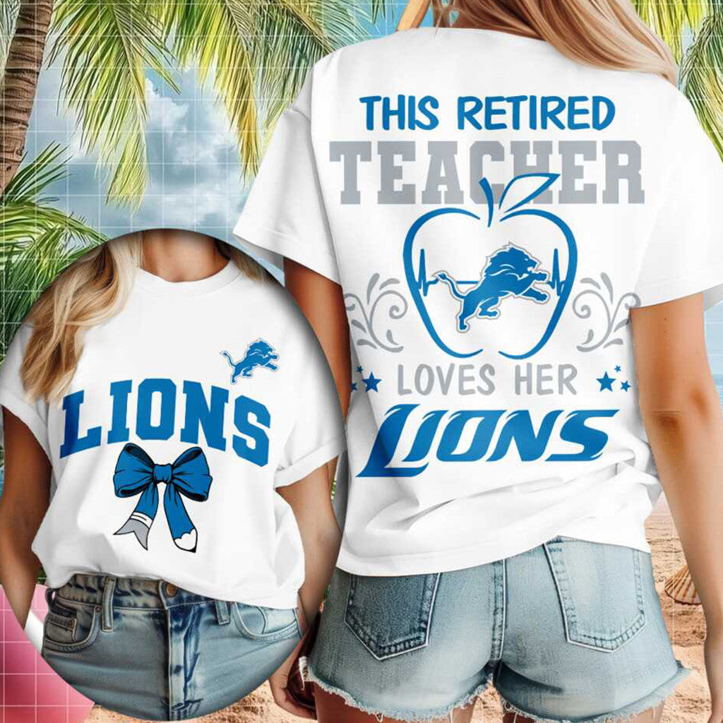 Detroit Lions Merch This Retired Teacher Love Her Lions T-Shirt Best Gifts For Teacher - Merchluma