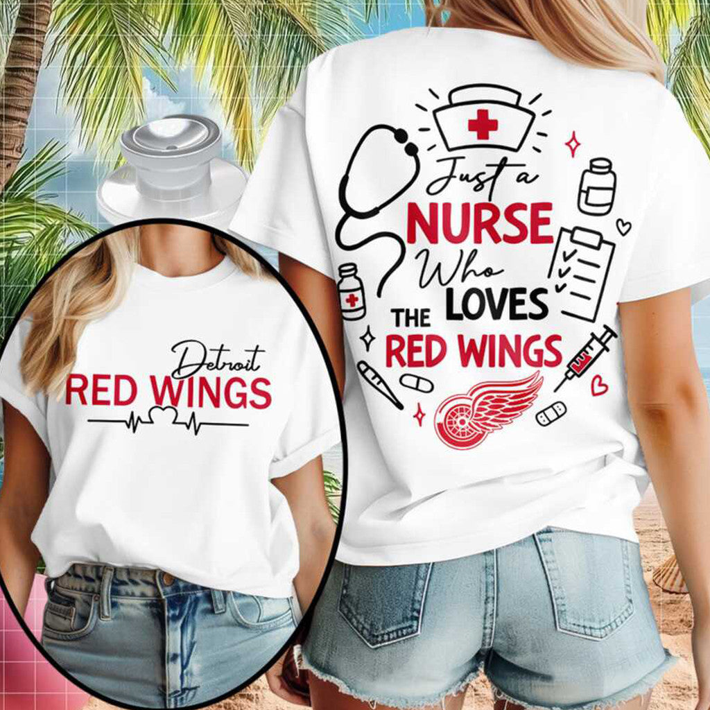 Detroit Red Wings Merch Just A Nurse Who The Loves Wings T-Shirt Gift Ideas For Hockey Fans - Merchluma