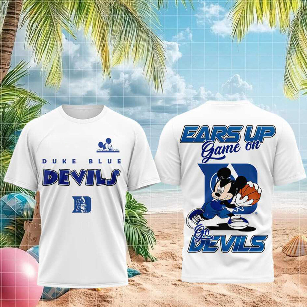 Duke Blue Devils Merch Mouse Basketball Ears Up Game On Fo Devils T-Shirt Gifts For BFF - Merchluma