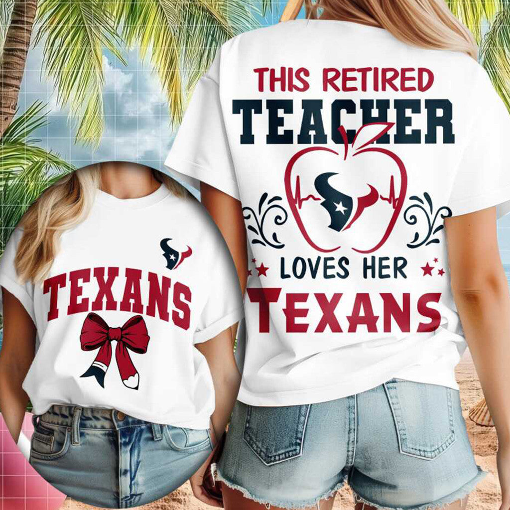Houston Texans Merch This Retired Teacher Love Her Texans T-Shirt Best Gifts For Teacher - Merchluma