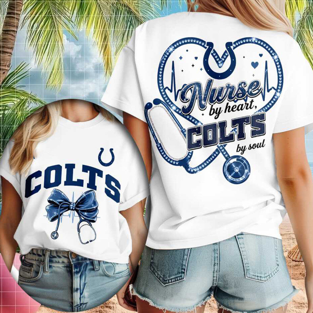 Indianapolis Colts Merch Nurse By Heart Colts By Soul T-Shirt Gift Ideas For Nurses - Merchluma