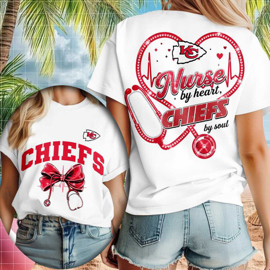 Kansas City Chiefs Merch Nurse By Heart Chiefs By Soul T-Shirt Gifts For Nurses - Merchluma