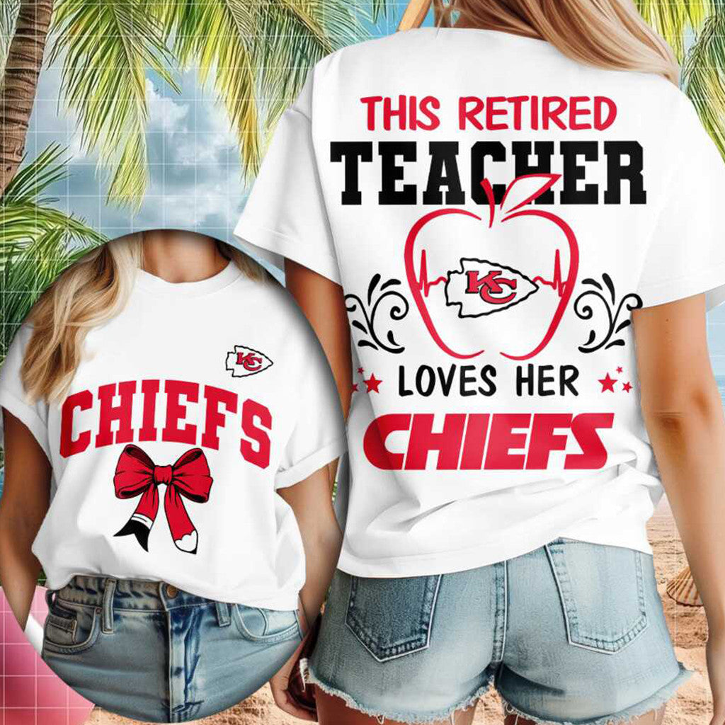 Kansas City Chiefs Merch This Retired Teacher Love Her Chiefs T-Shirt Gifts For Teachers - Merchluma