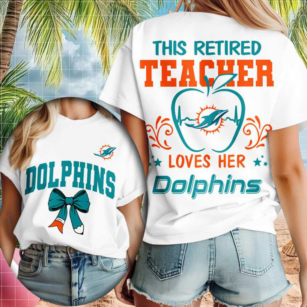Miami Dolphins Retired Teacher Apple Heartbeat Shirt Miami Dolphins Merch Gifts For Teacher - Merchluma