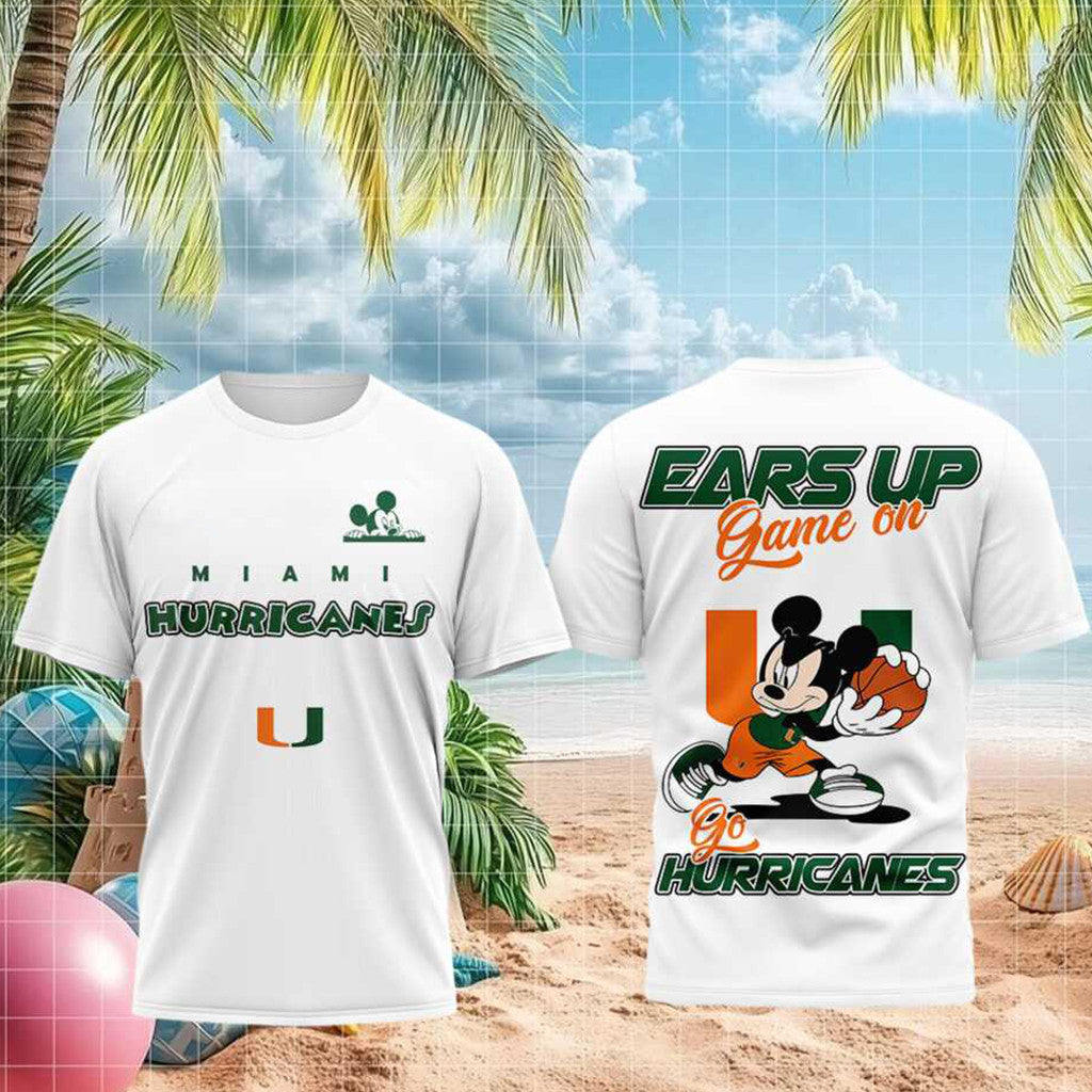 Miami Hurricanes Mouse Basketball Ears Up Game On Shirt Miami Hurricanes Merch Gifts For Him - Merchluma