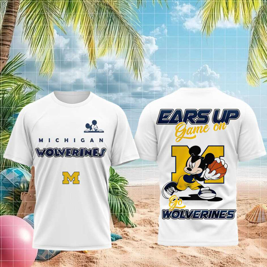 Michigan Wolverines Merch M Mouse Basketball Ears Up Game On T-Shirt Unique Gifts For Fans - Merchluma