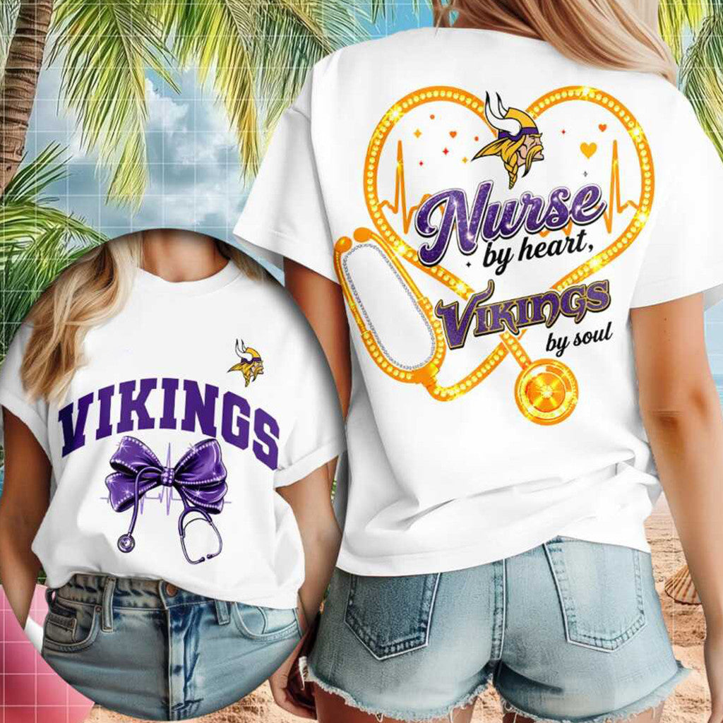 Minnesota Vikings Nurse By Heart Football Shirt Minnesota Vikings Merch Gifts For Nurse - Merchluma