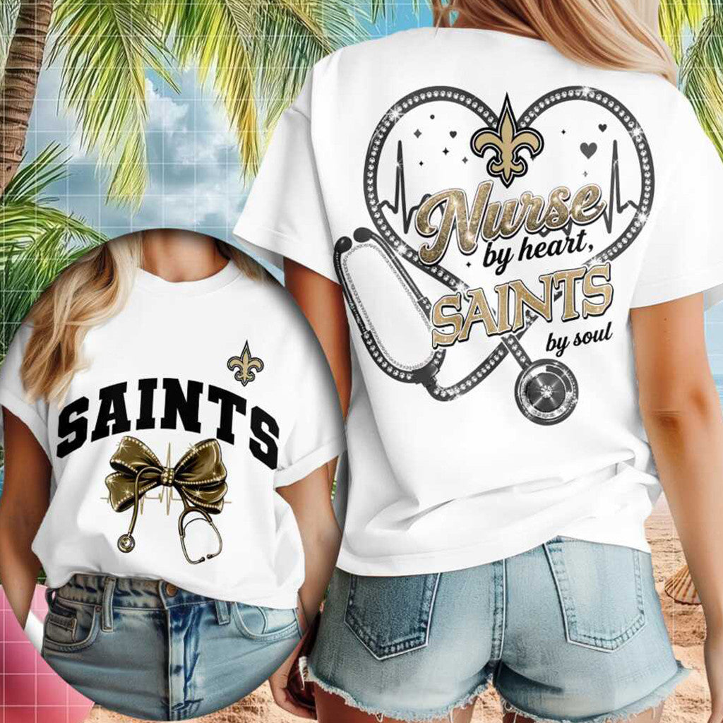 New Orleans Saints Nurse Heartbeat Stethoscope T-Shirt New Orleans Saints Merch Gift Ideas - Merchluma