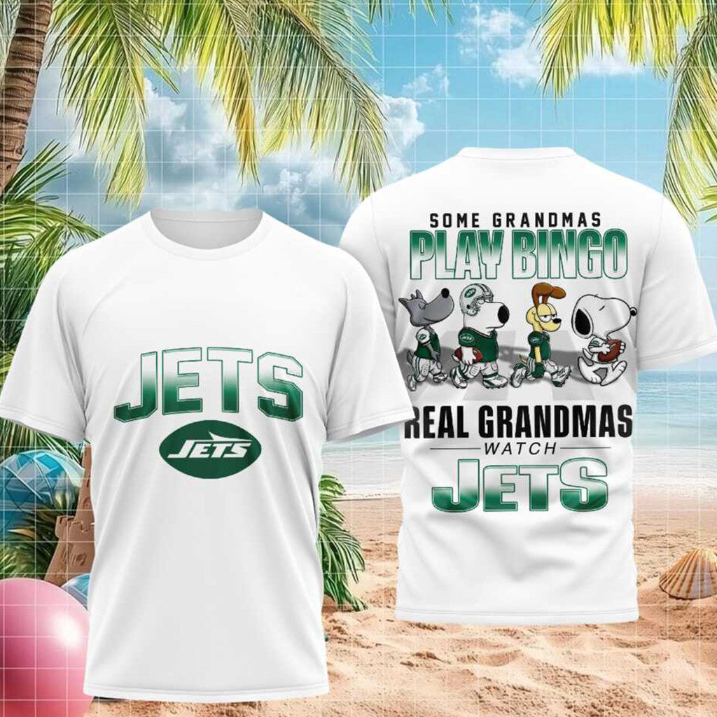 New York Jets Snoopy Dog Real Grandmas Watch Football T-Shirt New York Jets Merch Birthday Gift - Merchluma