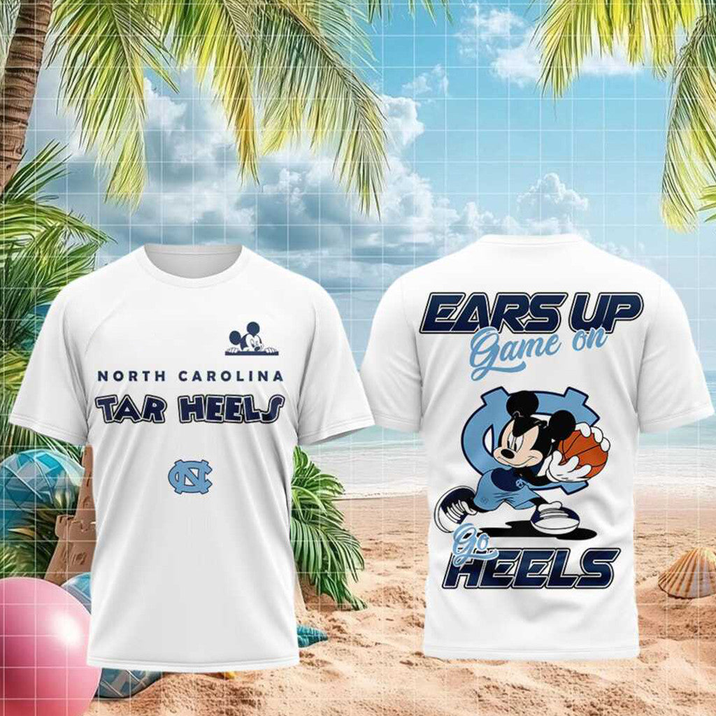 North Carolina Tar Heels Merch Mouse Basketball Ears Up Game On T-Shirt Best Gifts - Merchluma