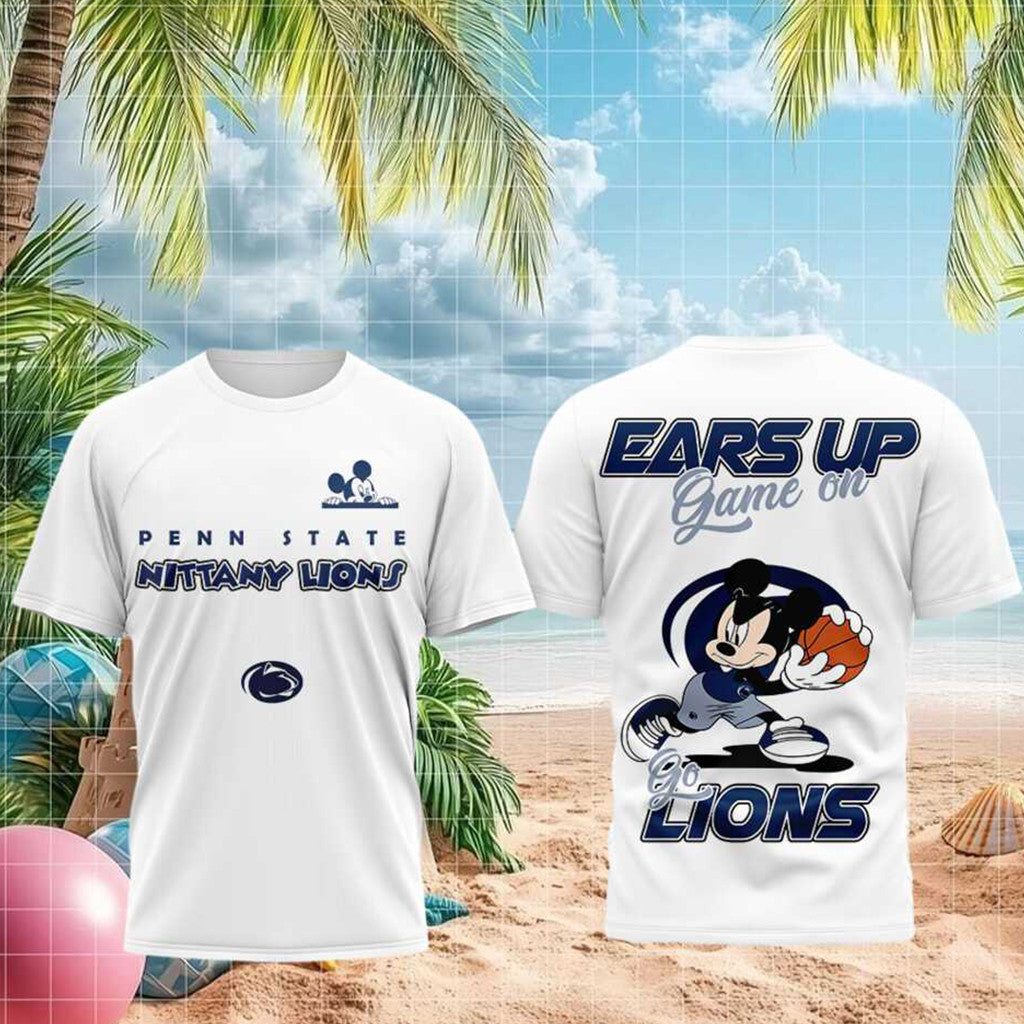 Penn State Nittany Lions Merch M Mouse Basketball Ears Up Game On T-Shirt Present - Merchluma