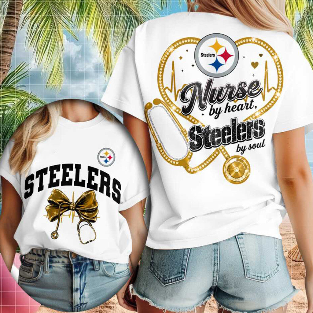 Pittsburgh Steelers Nurse By Heart Soul Stethoscope T-Shirt Pittsburgh Steelers Merch Fan Gift - Merchluma