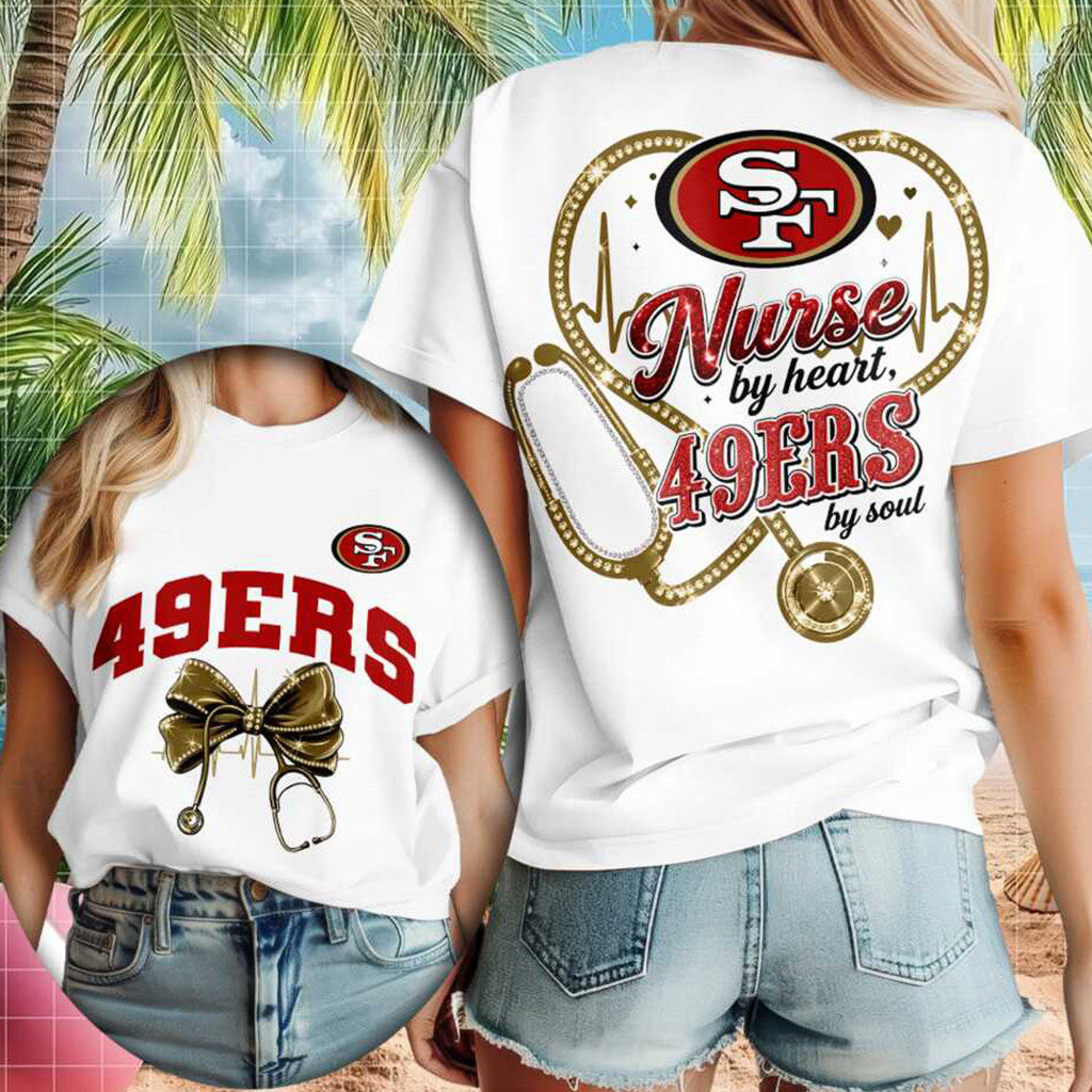 San Francisco 49ers Nurse By Heart Soul Stethoscope T-Shirt San Francisco 49ers Merch Fan Gift - Merchluma