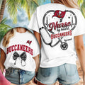 Tampa Bay Buccaneers Nurse Heartbeat Stethoscope T-Shirt Tampa Bay Buccaneers Merch Present - Merchluma