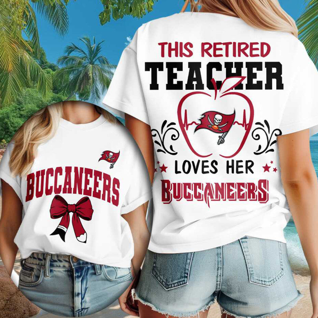 Tampa Bay Buccaneers Retired Teacher Apple Heartbeat T-Shirt Tampa Bay Buccaneers Merch Gifts - Merchluma