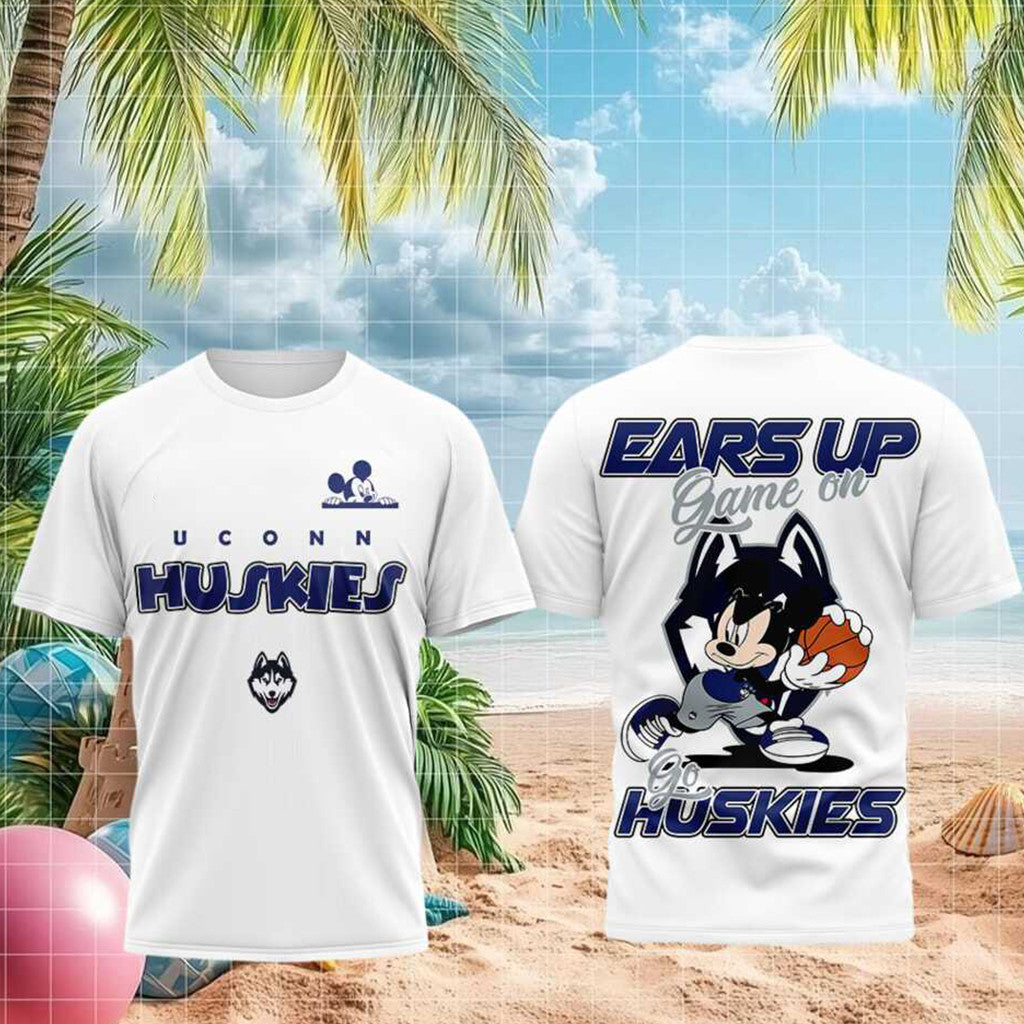 Uconn Huskies M Mouse Basketball Ears Up Fan T-Shirt Uconn Huskies Merch Gifts For Fans - Merchluma
