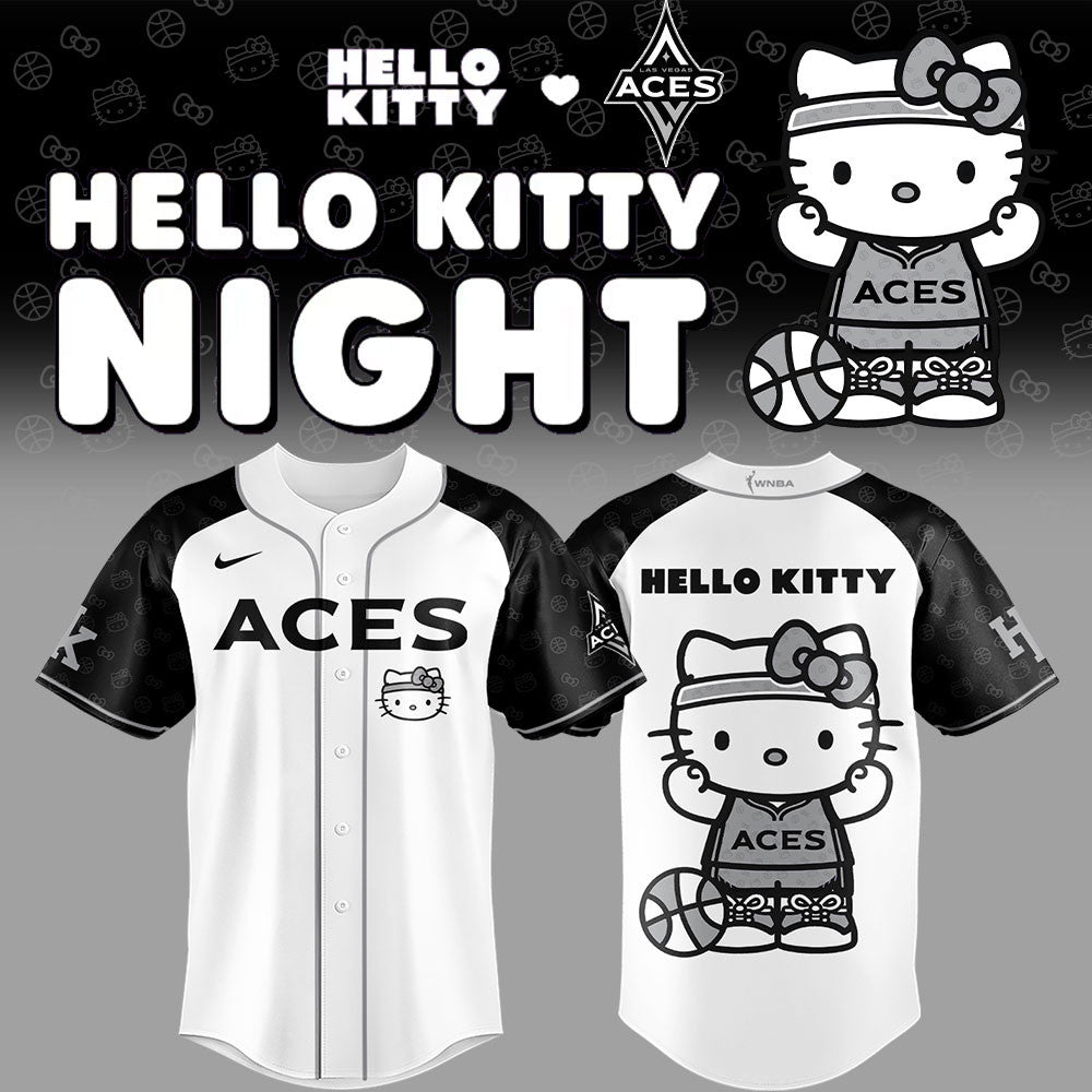 Aces x Hello Kitty Night Baseball Jersey Las Vegas Aces Merch Basketball Fan Gift Ideas - Merchluma