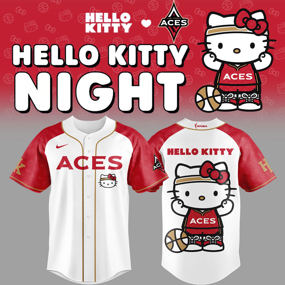 Aces x Hello Kitty Night Baseball Jersey Las Vegas Aces Merch Gifts For Basketball Fan - Merchluma