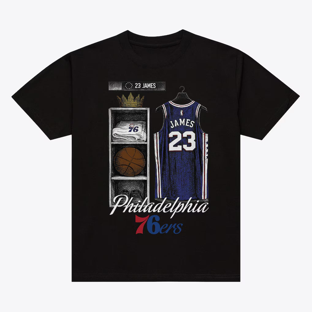 Lebron James Merch 2026 LeBron James Philadelphia 76ers Black Locker Room T-Shirt Black - Merchluma