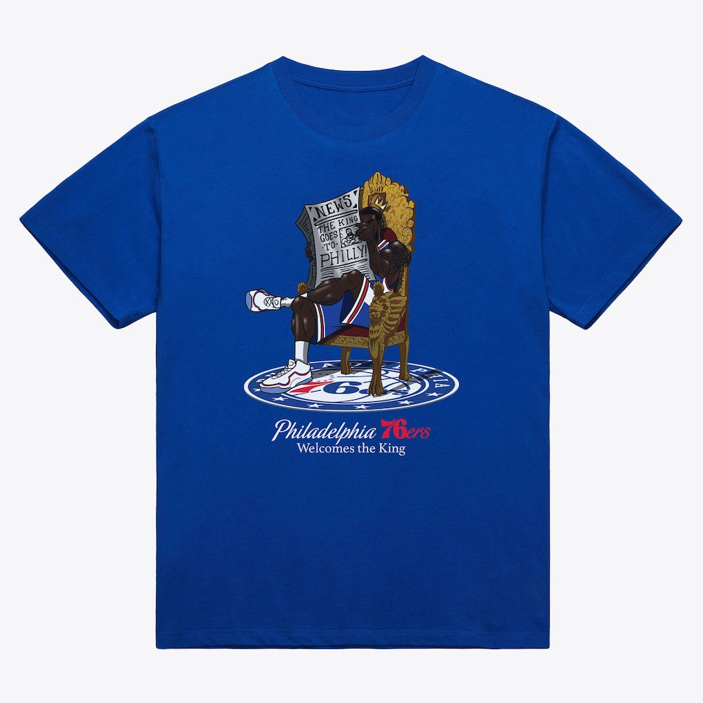 Lebron James Merch 2026 LeBron James Philadelphia 76ers Caricature T-Shirt Royal Fan Apparel - Merchluma