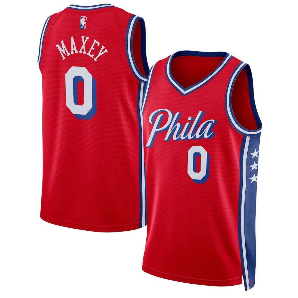 Custom Philadelphia 76ers Merch 2026 Tyrese Maxey #0 Philadelphia 76ers Swingman Jersey Red - Merchluma