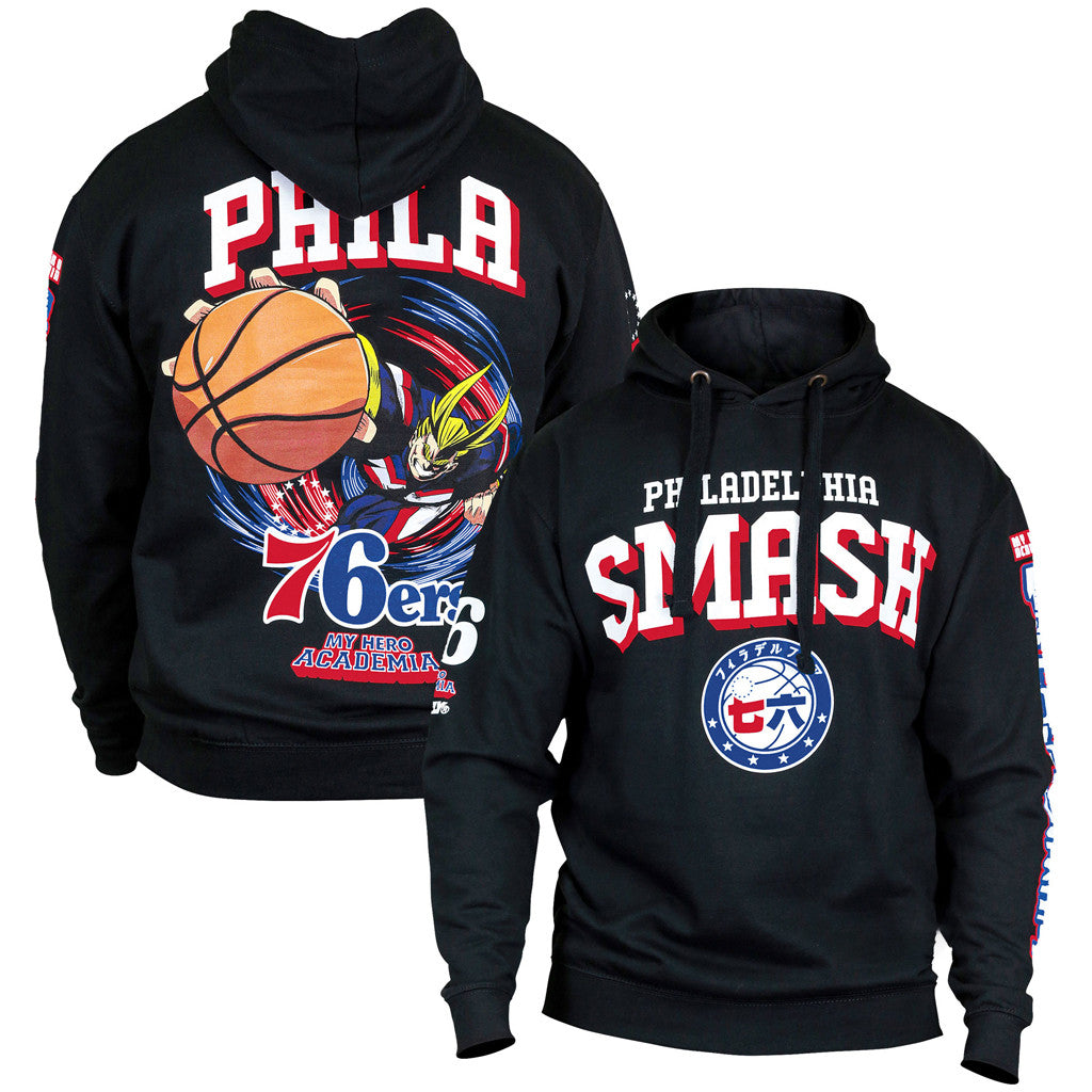 Philadelphia 76ers Merch 2026 76ers x My Hero Academia All Might Smash Hoodie Black - Merchluma