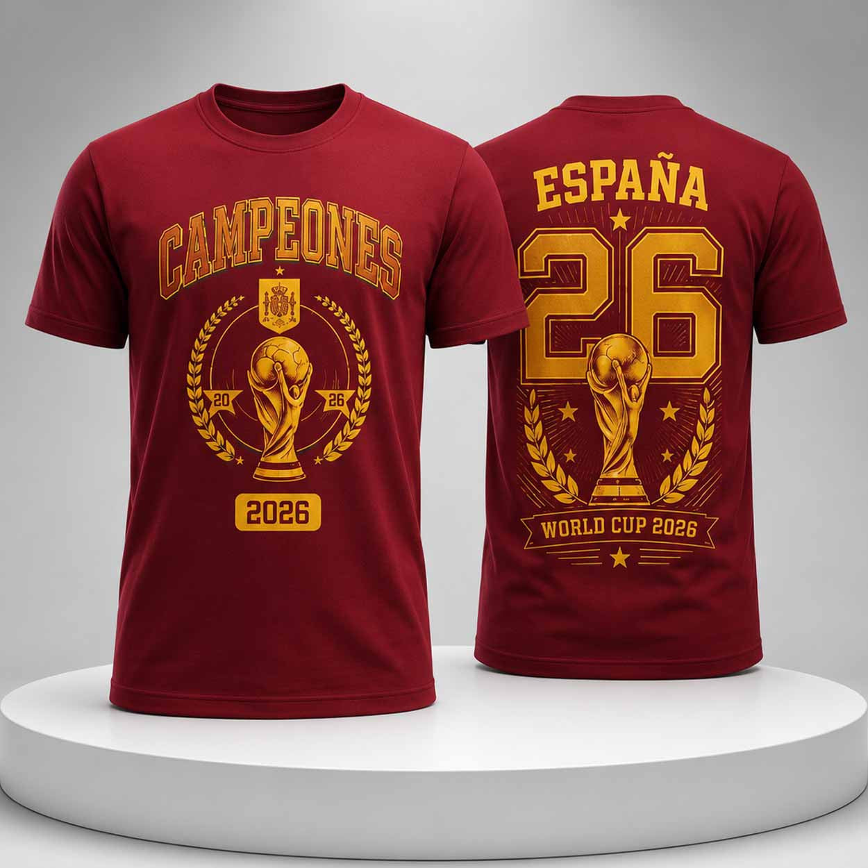 Spain National Team Football Champions Espana 2026 Gold Trophy World Cup Shirt Spain Fan Gear - Merchluma