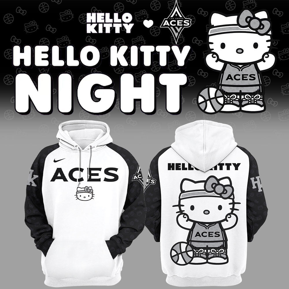 Aces x Hello Kitty Night Hoodie Las Vegas Aces Merch Best Gifts For Basketball Lovers - Merchluma