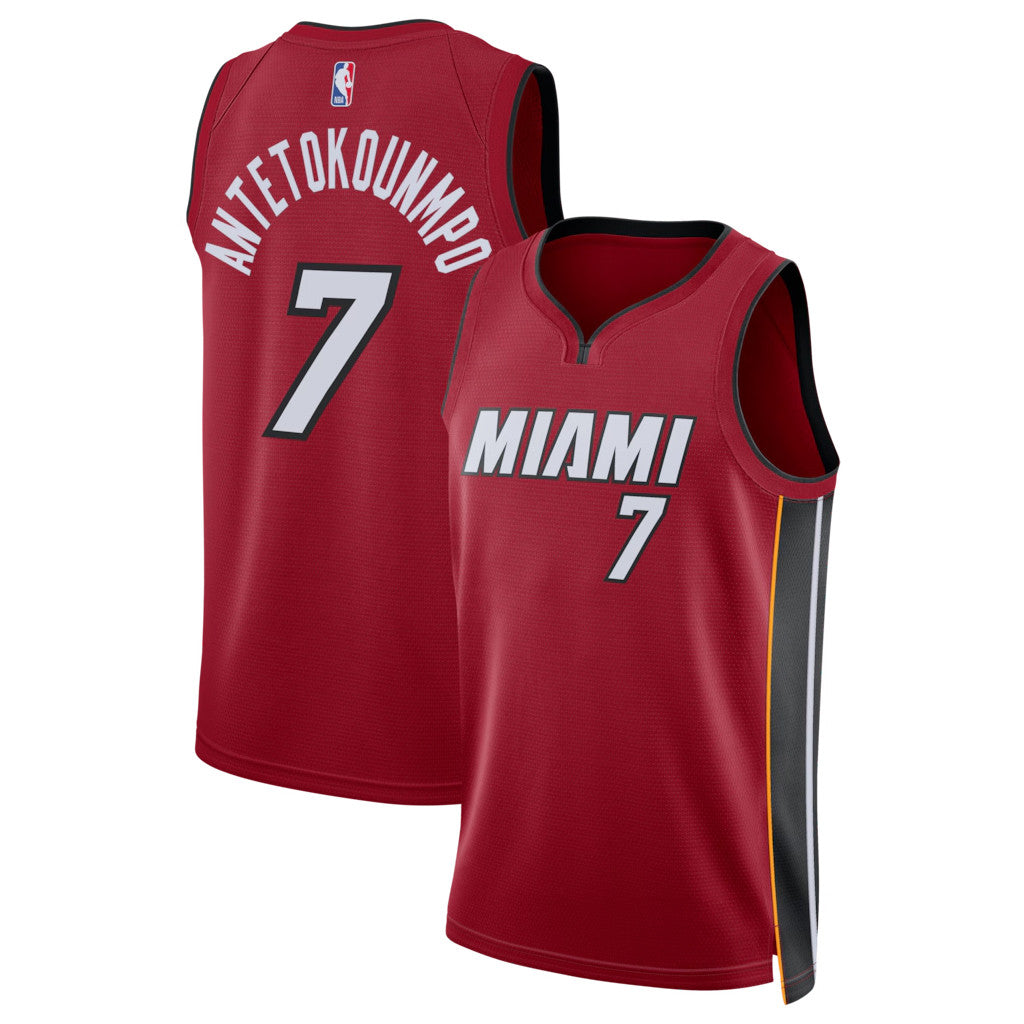 Giannis Antetokounmpo Merch 2026 Miami Heat #7 Giannis Antetokounmpo Swingman Jersey Red - Merchluma