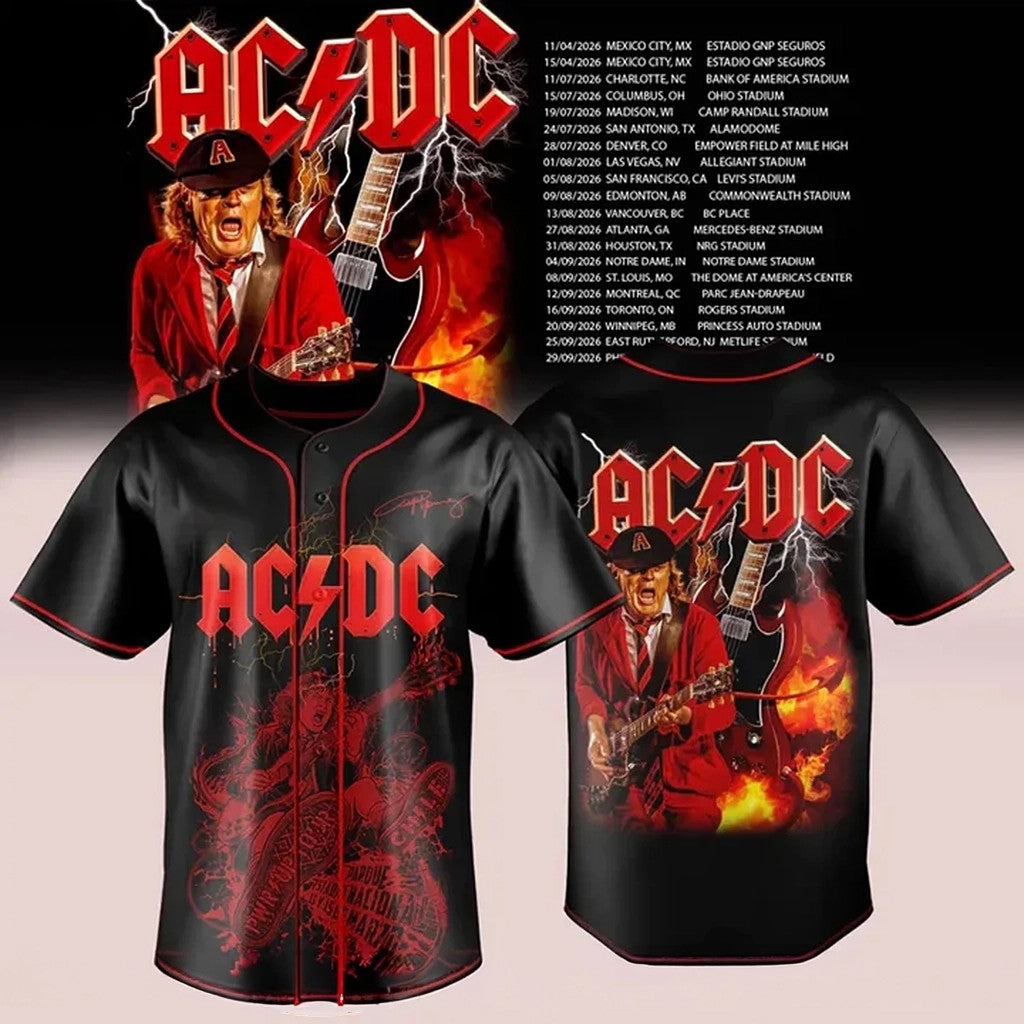 ACDC Power Up Tour Baseball Jersey Black ACDC Merch Gifts For Rock Band Fans - Merchluma