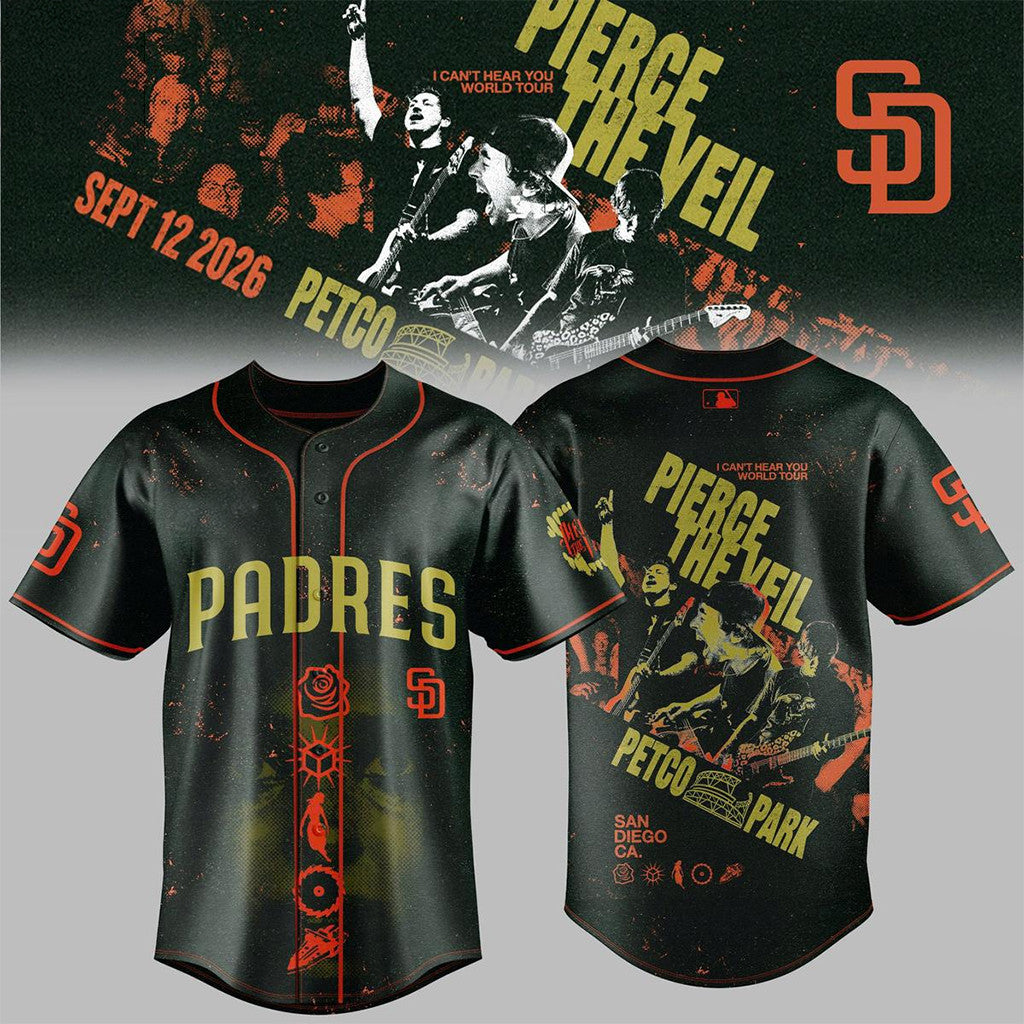 San Diego Padres X Pierce The Veil 2026 I Can't Hear You World Tour Baseball Jersey Padres Merch - Merchluma
