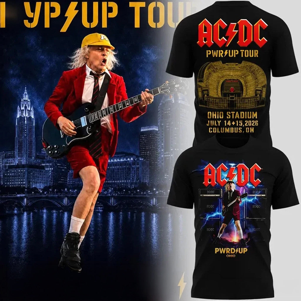 ACDC Power Up Tour X Ohio Stadium T-Shirt Black ACDC Merch Gifts For Rock Lovers - Merchluma