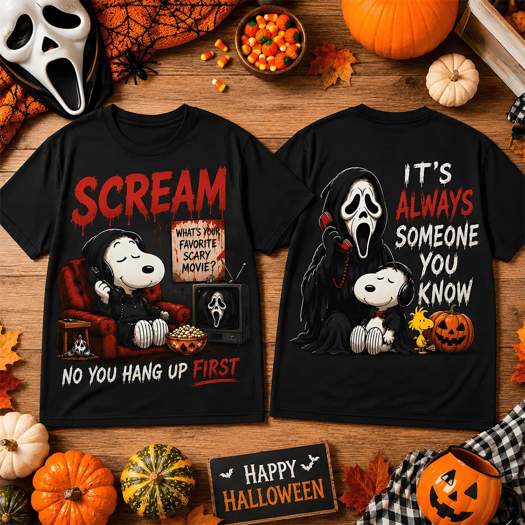 Snoopy x Scream Halloween Black T-Shirt 2026 It's Always Someone You Know Shirt HalloweenGifts - Merchluma
