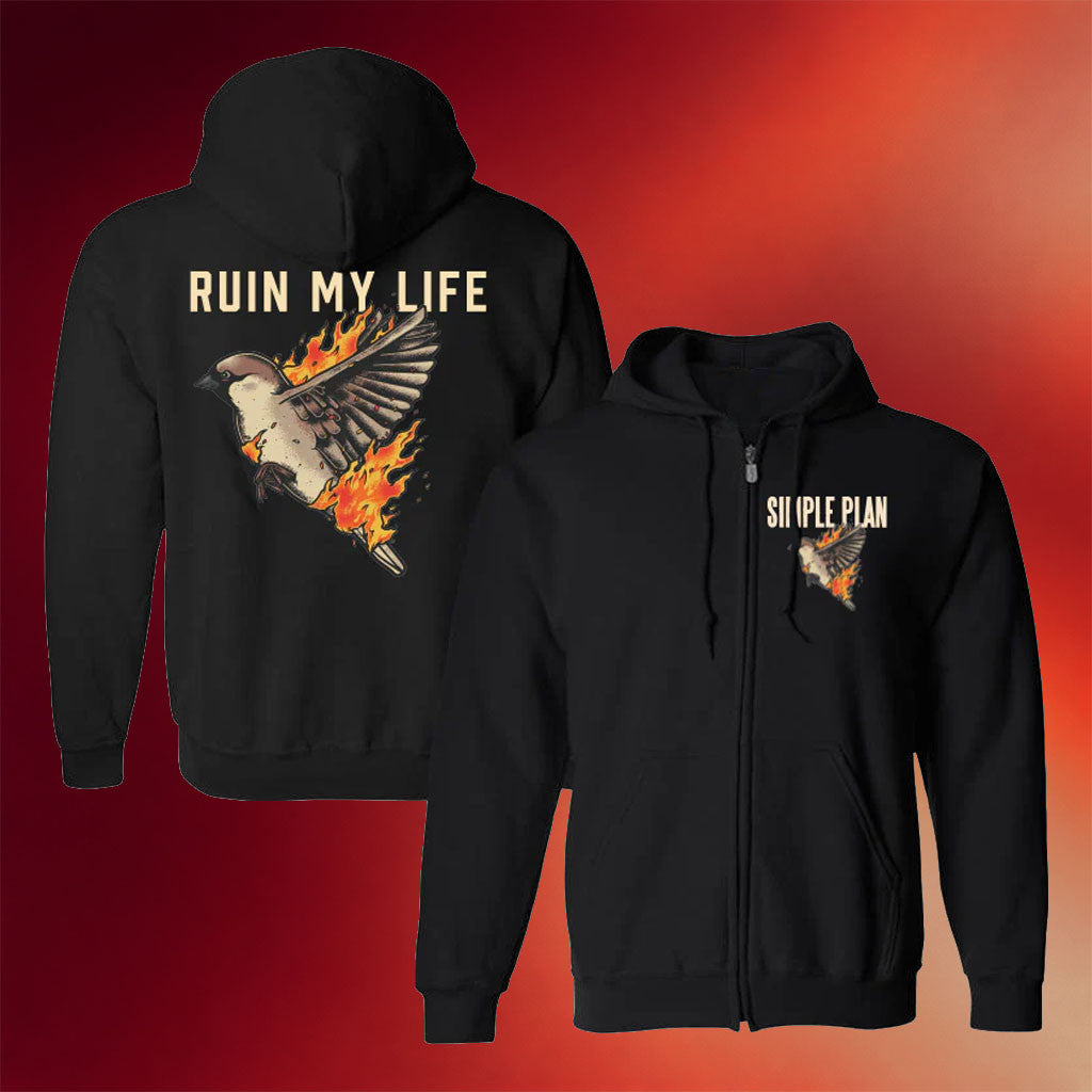 Simple Plan Merch 2026 Bird Ruin My Life Zip Hoodie Black Birthday Gift For Him - Merchluma