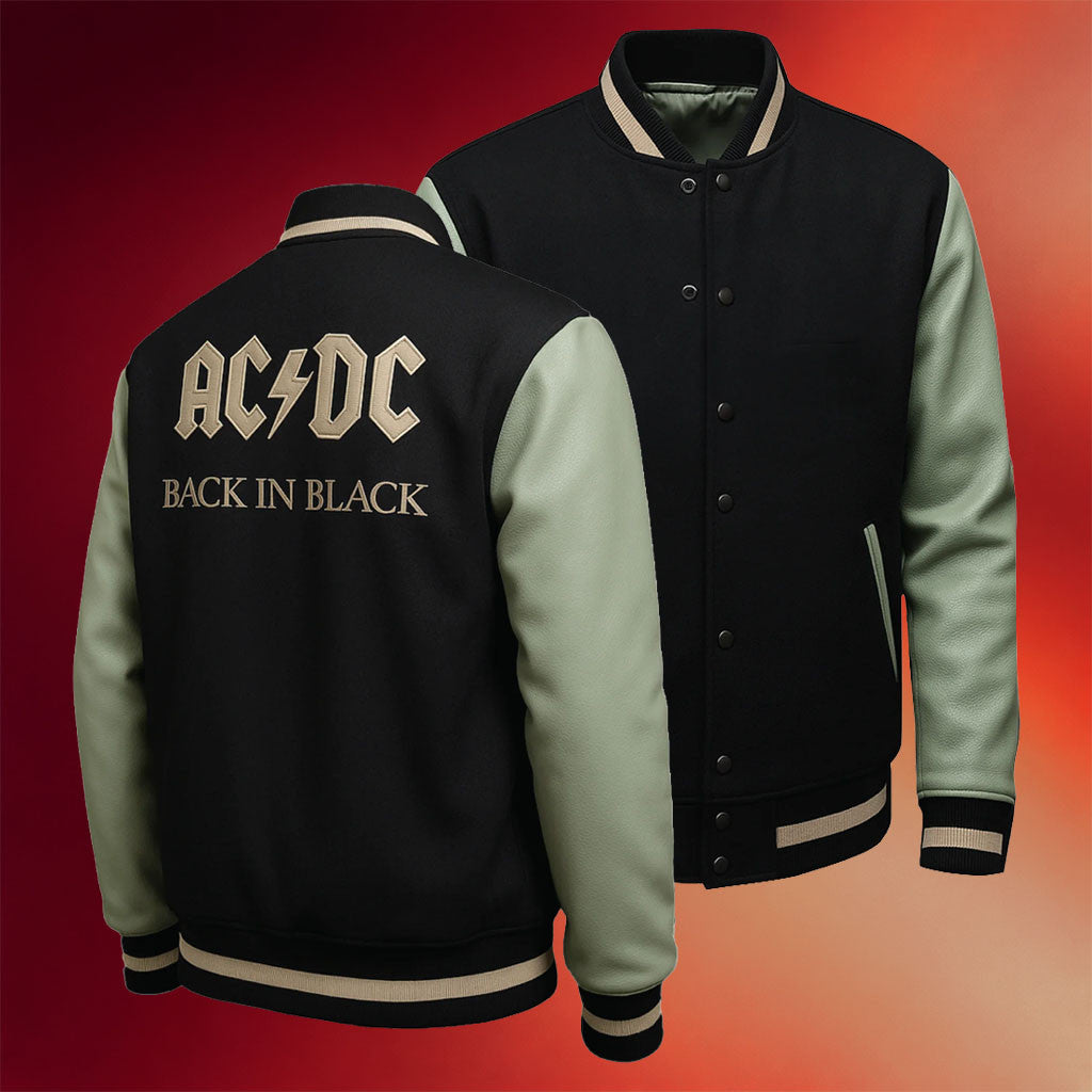 ACDC Merch 2026 ACDC Back In Black Varsity Jacket Birthday Gift For Music Fans - Merchluma