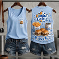 Celebrating White Castle 1921 Slider and Fries V-Neck Tank Top Women's Food Apparel Gifts - Merchluma