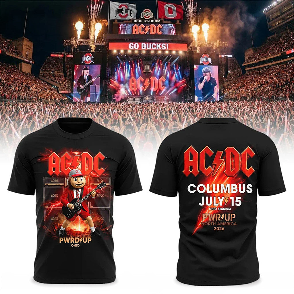 ACDC x Ohio State Buckeyes Merch ACDC Power Up Tour 2026 At Ohio Stadium T-Shirt Fan Gear - Merchluma