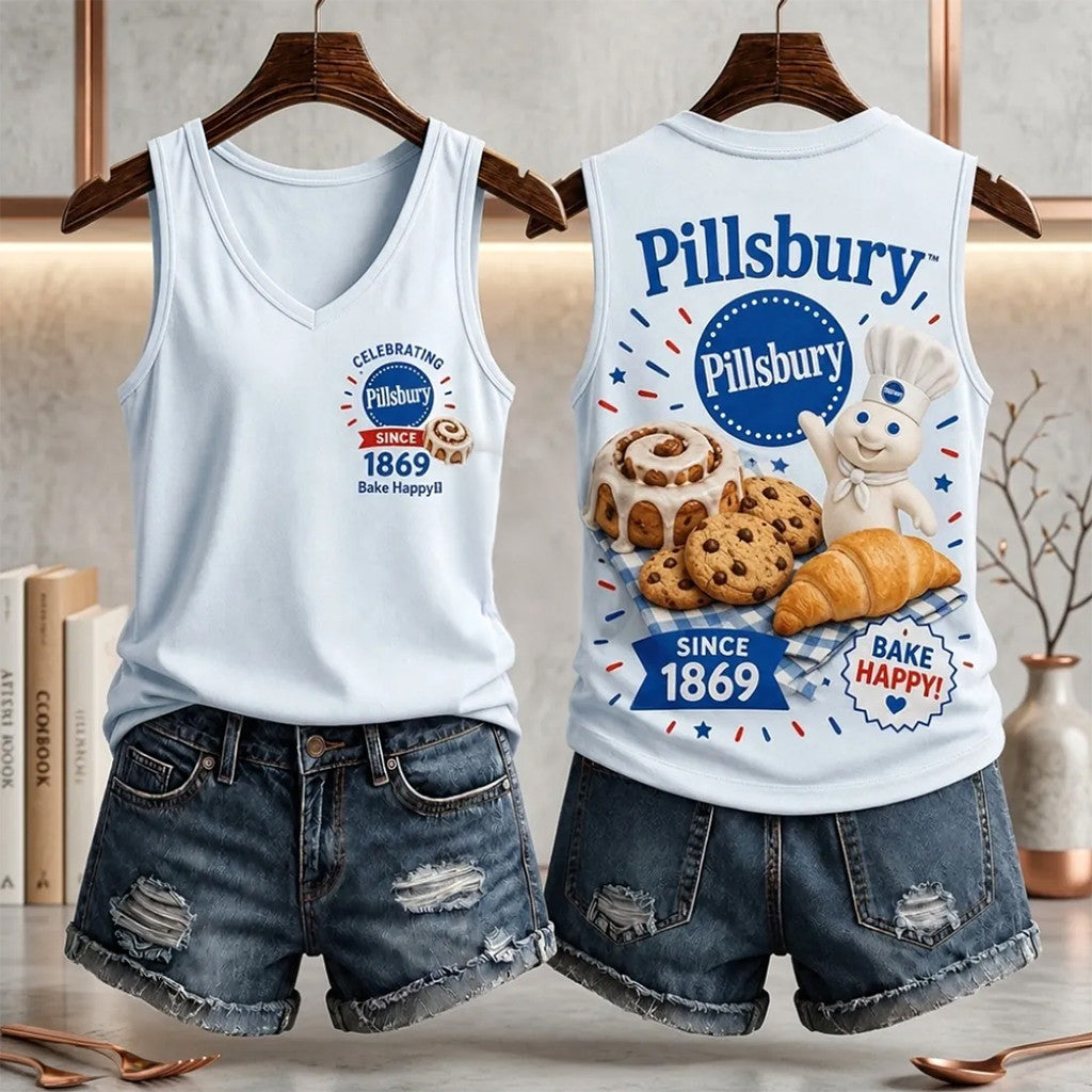 Pillsbury Doughboy Since 1869 V-Neck Tank Top Summer Apparel Gifts For Food Lovers - Merchluma