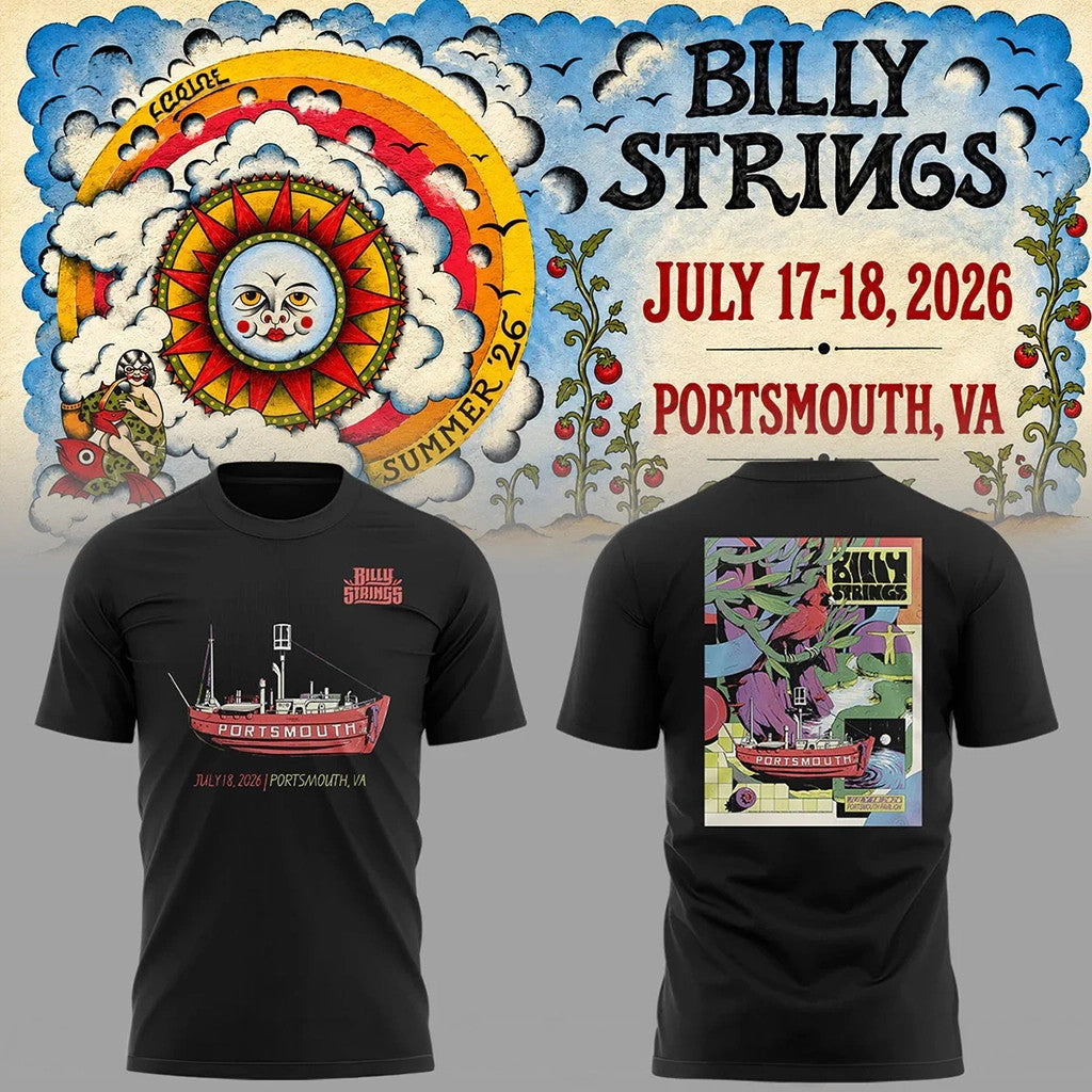 Billy Strings Tour 2026 Portsmouth T-Shirt Billy Strings Merch Black Music Fan Gifts - Merchluma