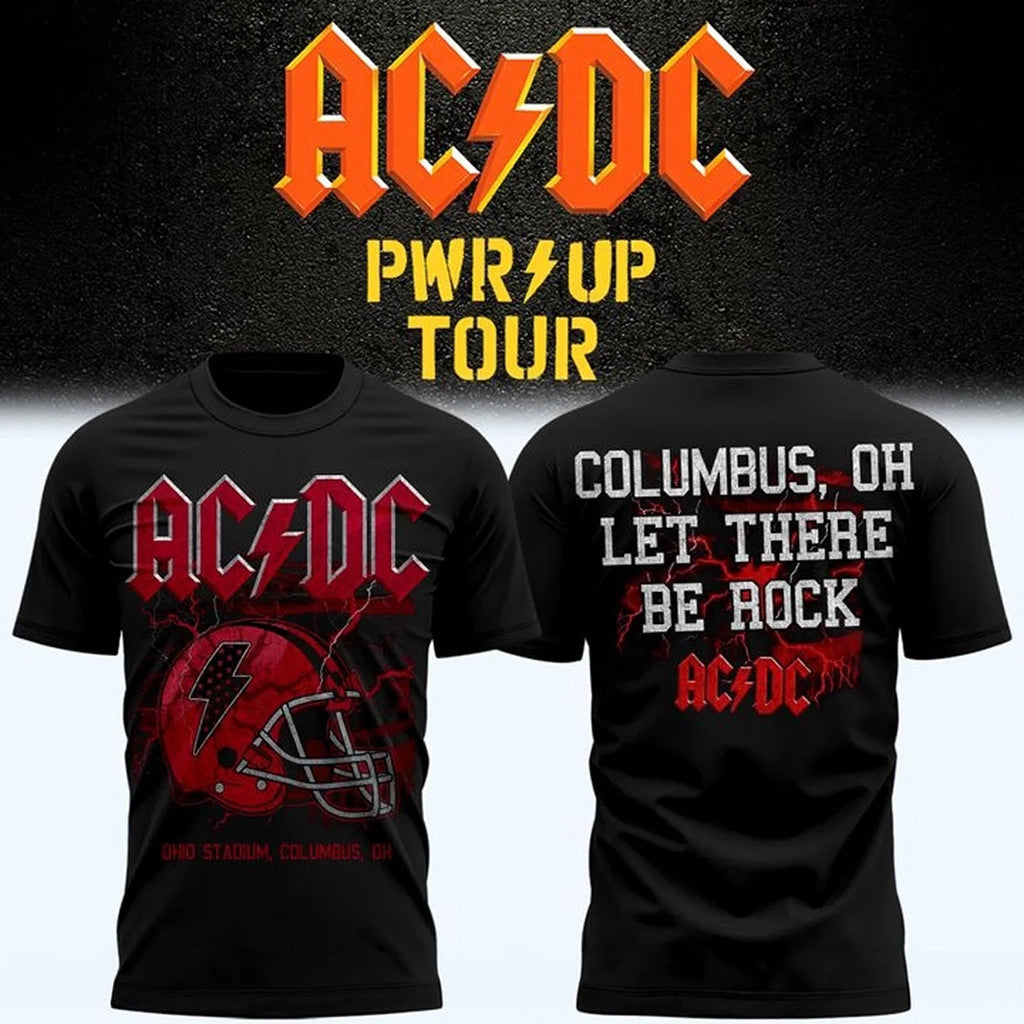 ACDC X Ohio State Buckeyes Football Power Up Tour T-Shirt Let There Be Rock Shirt Present Ideas - Merchluma