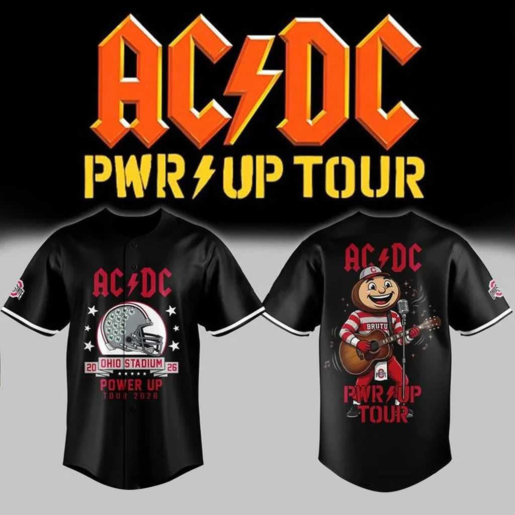 ACDC X Ohio State Buckeyes Football Power Up Tour Baseball Jersey ACDC Merch Gift Ideas - Merchluma